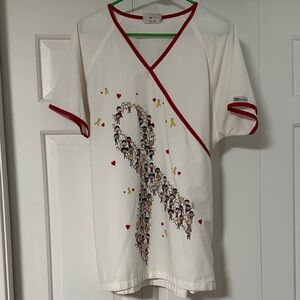 Uniform Advantage Cream Scrub Top with Red Trim